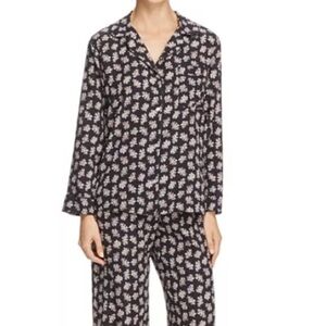 Eberjey X Rebecca Taylor Silk Floral Button Down Pajama Top Size Small Black